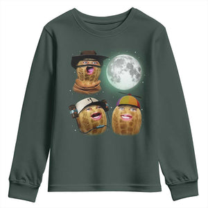 Funny Burnt Peanut Howling at the Moon Youth Sweatshirt TS14 Dark Forest Green Print Your Wear