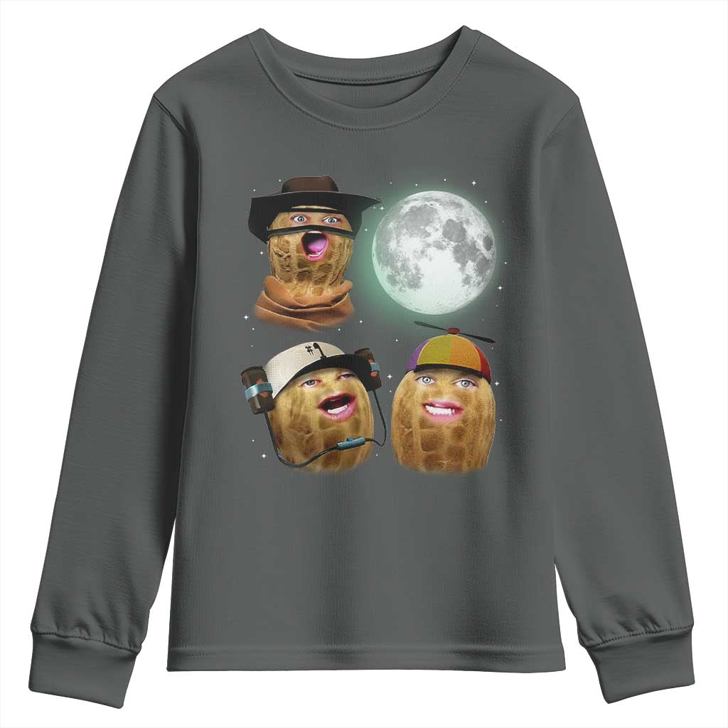 Funny Burnt Peanut Howling at the Moon Youth Sweatshirt TS14 Dark Heather Print Your Wear