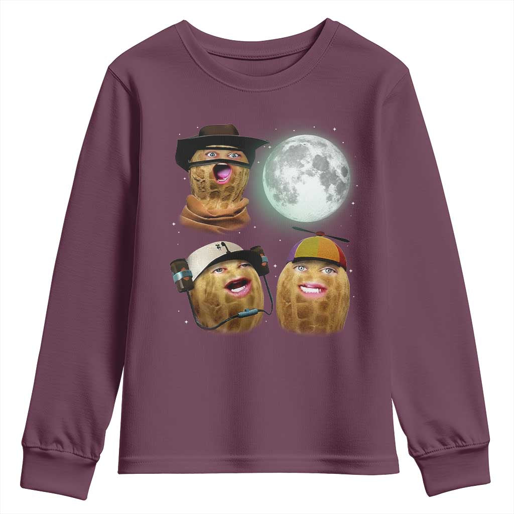 Funny Burnt Peanut Howling at the Moon Youth Sweatshirt TS14 Maroon Print Your Wear