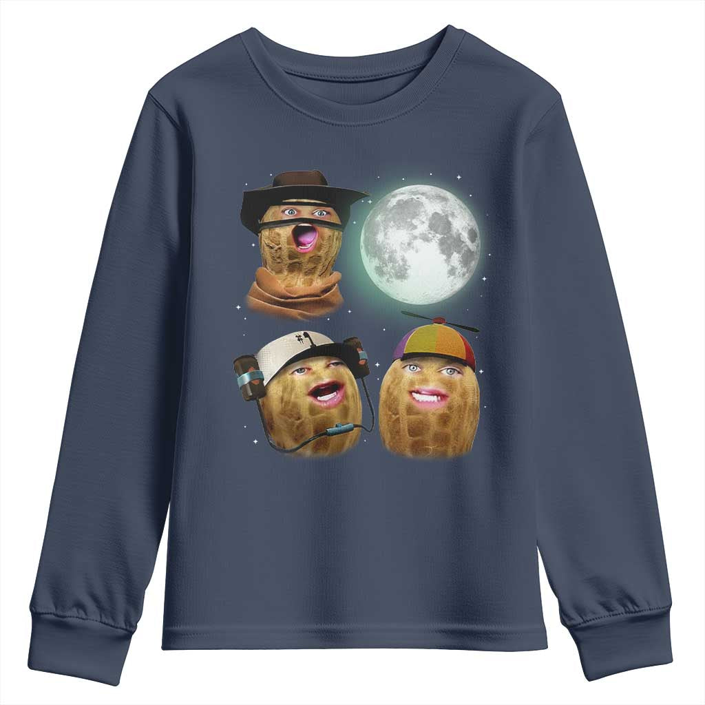 Funny Burnt Peanut Howling at the Moon Youth Sweatshirt TS14 Navy Print Your Wear