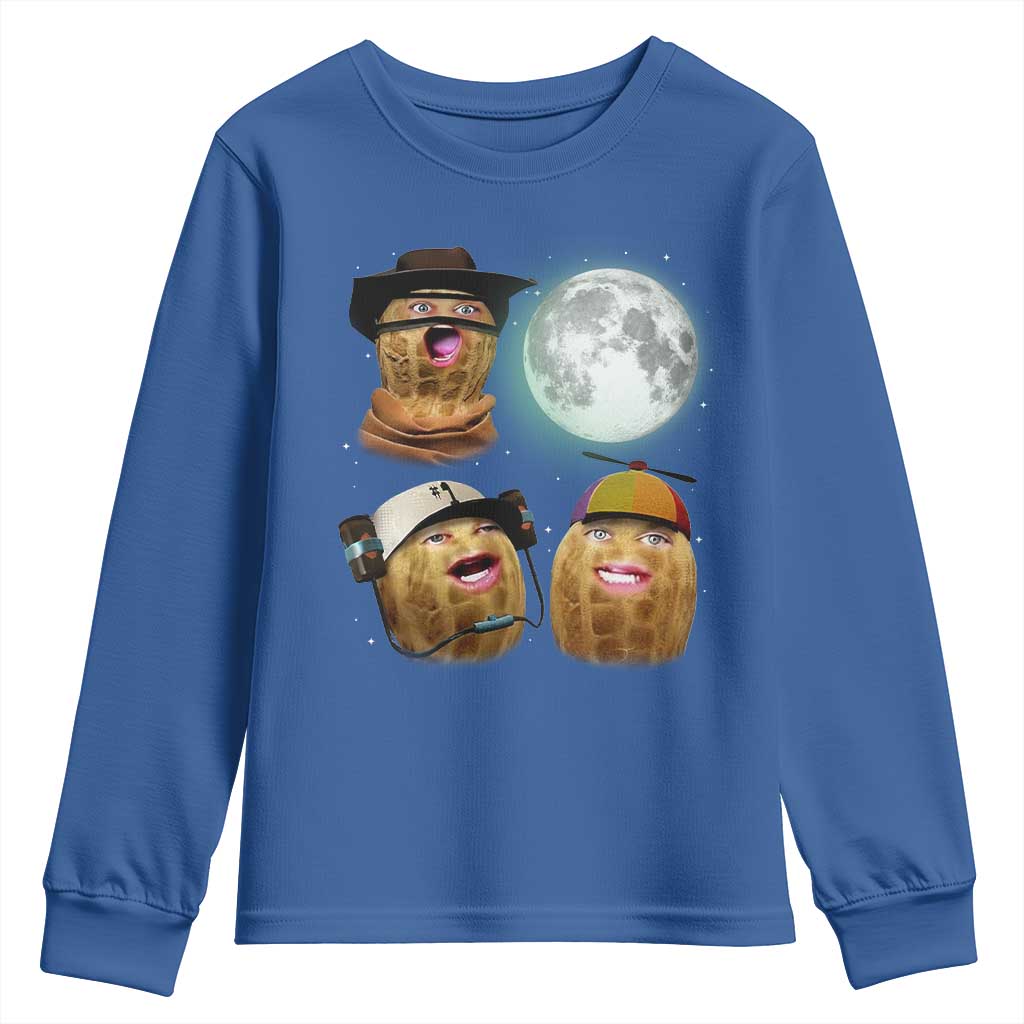 Funny Burnt Peanut Howling at the Moon Youth Sweatshirt TS14 Royal Blue Print Your Wear