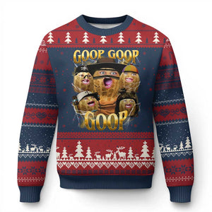 Funny Burnt Peanut Goop Ugly Christmas Sweater Bungulato 90s Bootleg TS14 Navy Red Print Your Wear
