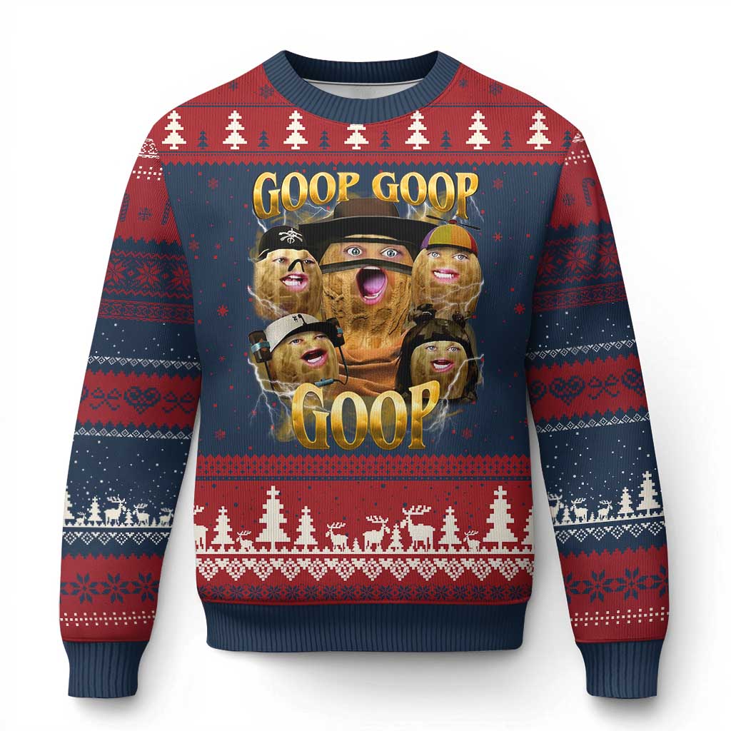 Funny Burnt Peanut Goop Ugly Christmas Sweater Bungulato 90s Bootleg TS14 Navy Red Print Your Wear