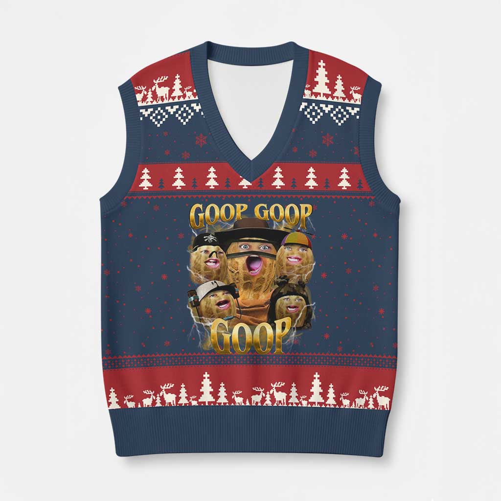Funny Burnt Peanut Goop V-Neck Knit Sweater Vest Bungulato 90s Bootleg TS14 Navy Red Print Your Wear