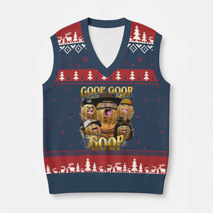 Funny Burnt Peanut Goop V-Neck Knit Sweater Vest Bungulato 90s Bootleg TS14 Navy Red Print Your Wear