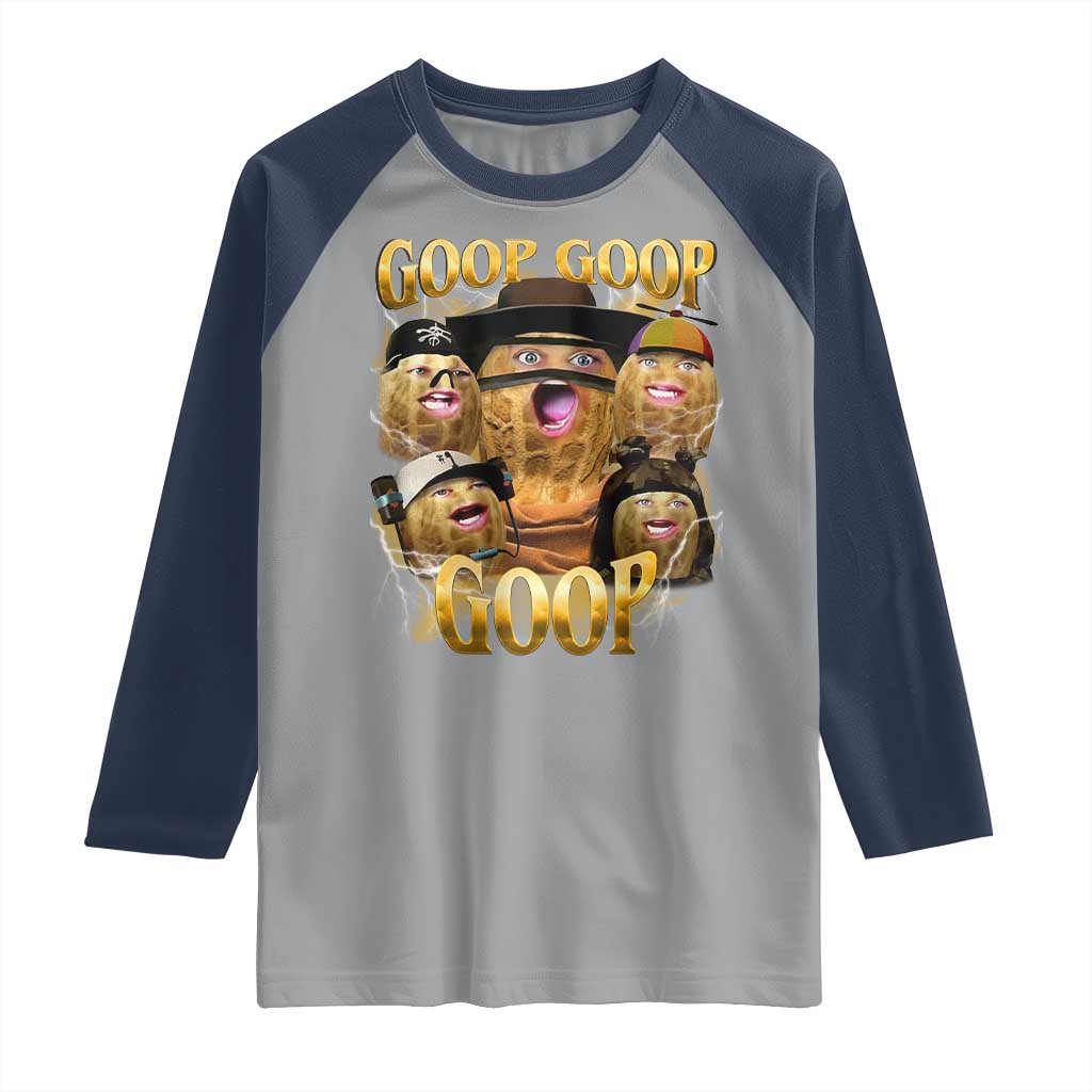 Funny Burnt Peanut Goop Raglan Shirt Bungulato 90s Bootleg TS14 Sport Gray Navy Print Your Wear