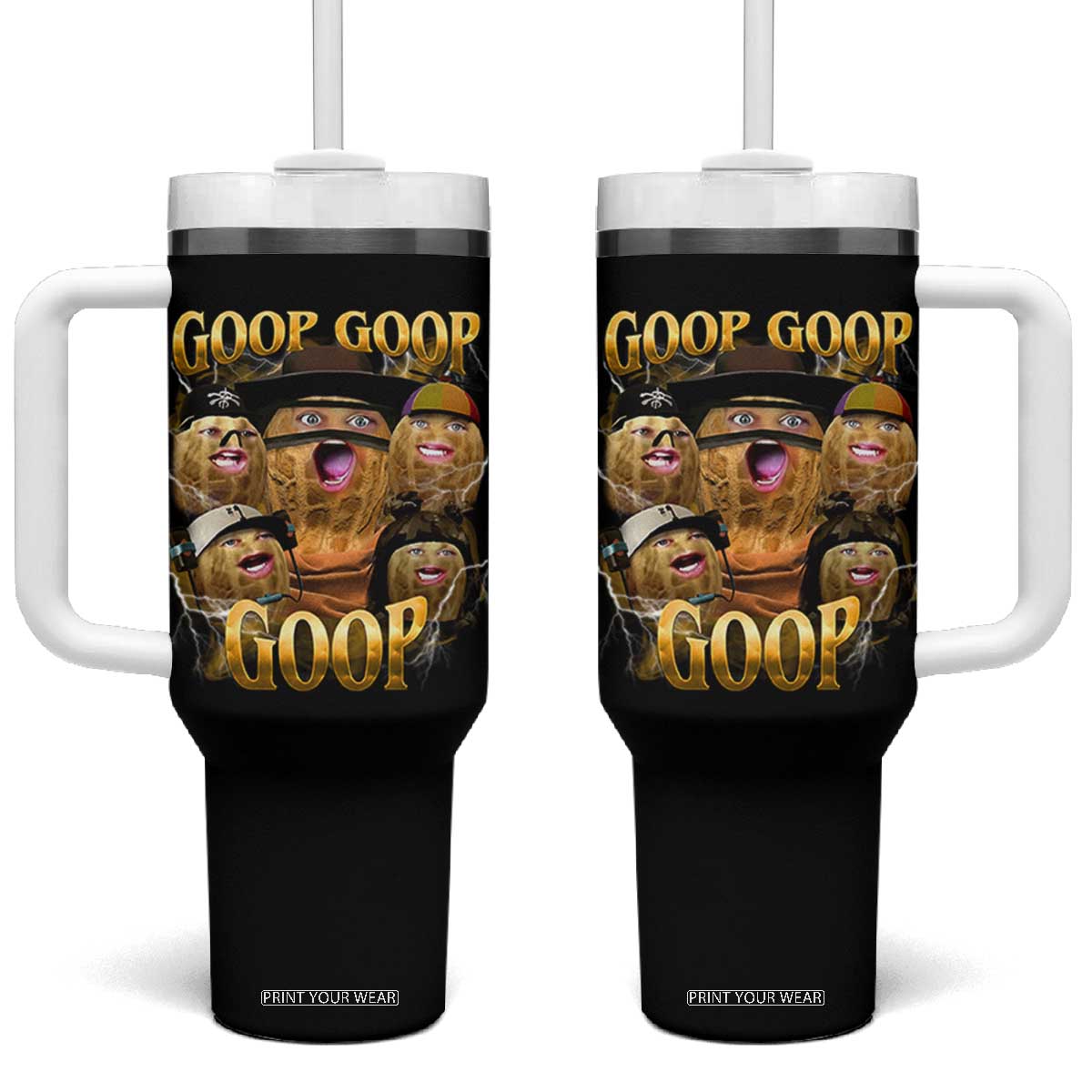 Funny Burnt Peanut Goop Tumbler With Handle - Bungulato 90s Bootleg Meme Humor Cup TS14 One Size: 40 oz Black Print Your Wear
