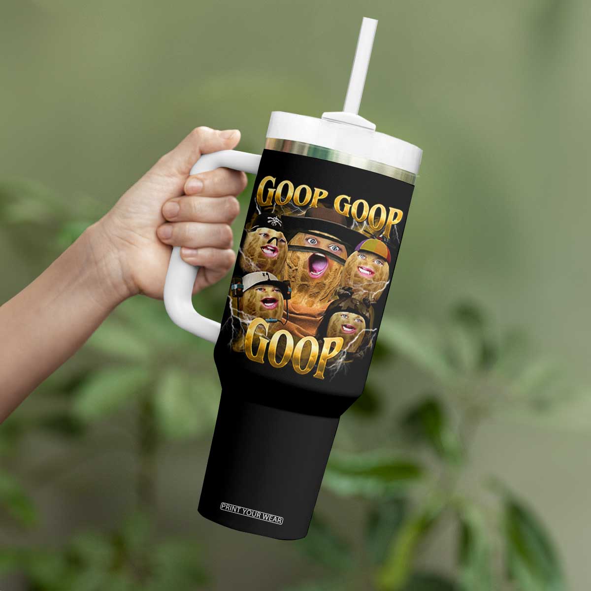 Funny Burnt Peanut Goop Tumbler With Handle - Bungulato 90s Bootleg Meme Humor Cup TS14 Print Your Wear