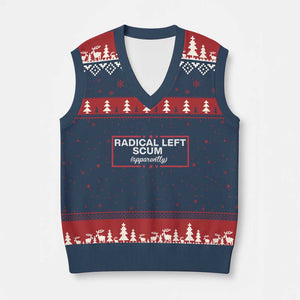 Radical Left Scum V-Neck Knit Sweater Vest Political Sarcastic Quote TS14 Navy Red Print Your Wear