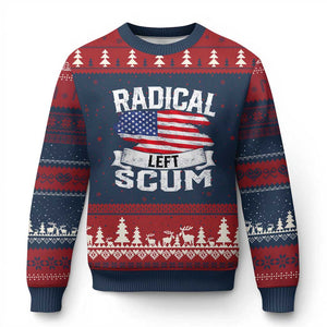 Radical Left Scum Ugly Christmas Sweater Funny Political Quote American Flag TS14 Navy Red Print Your Wear