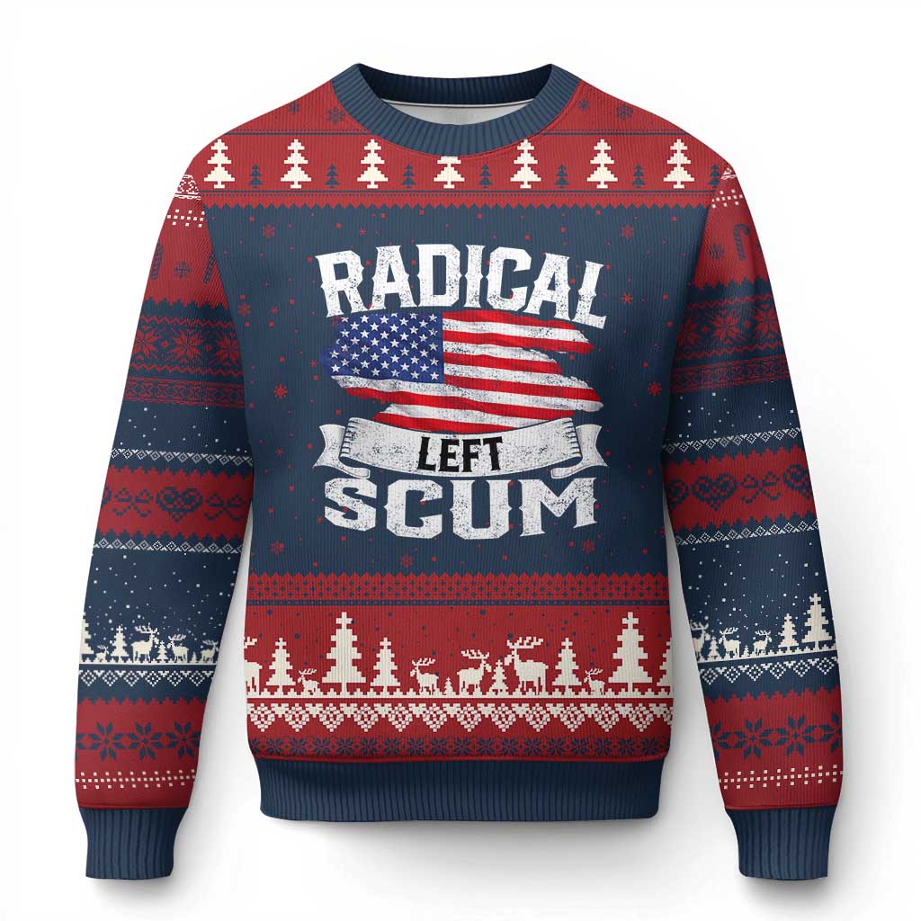 Radical Left Scum Ugly Christmas Sweater Funny Political Quote American Flag TS14 Navy Red Print Your Wear