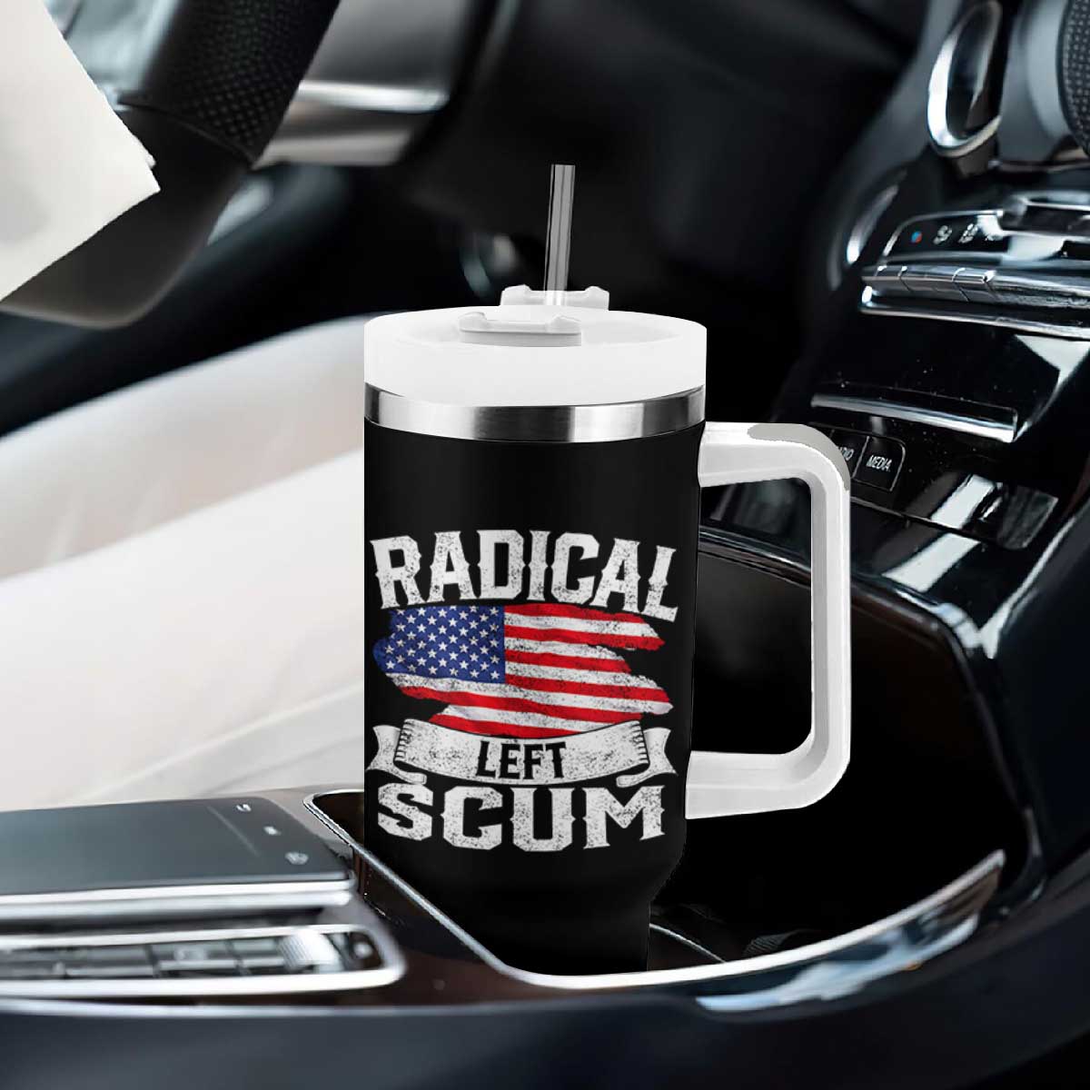 Radical Left Scum Tumbler With Handle Funny Political Quote American Flag TS14 Print Your Wear