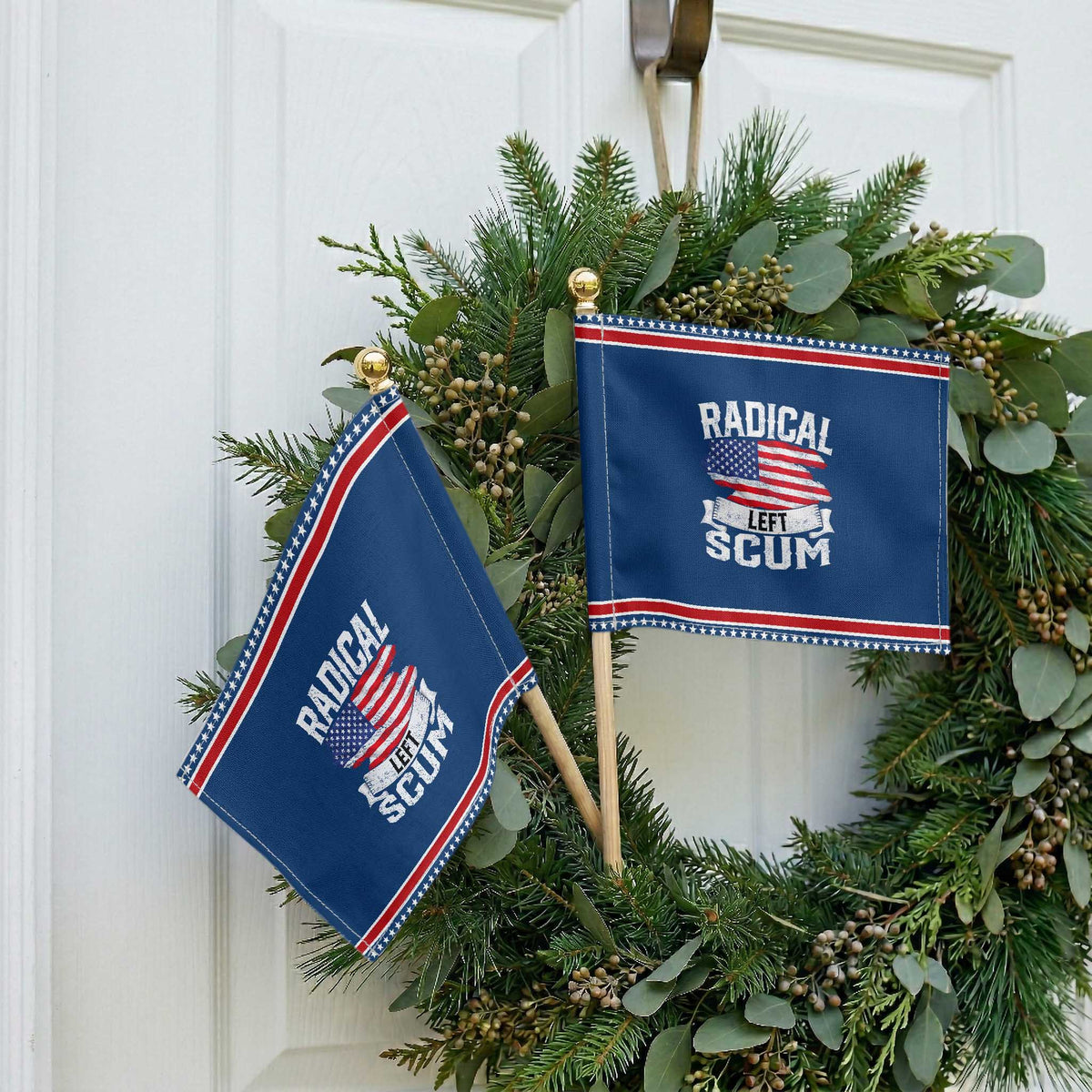 Radical Left Scum Patriotic Handheld Flag Funny Political Quote American Flag TS14 Classic 8.2