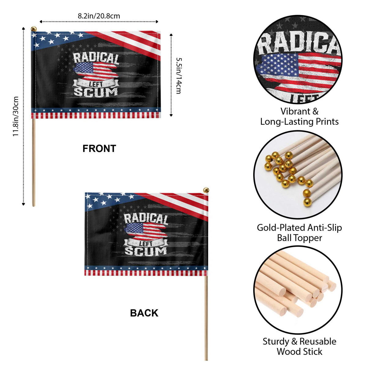 Radical Left Scum Patriotic Handheld Flag Funny Political Quote American Flag TS14 Print Your Wear