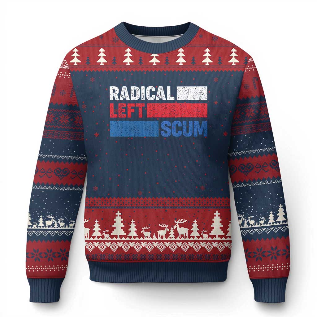 Radical Left Scum Ugly Christmas Sweater Sarcastic Political Quote American Flag TS14 Navy Red Print Your Wear