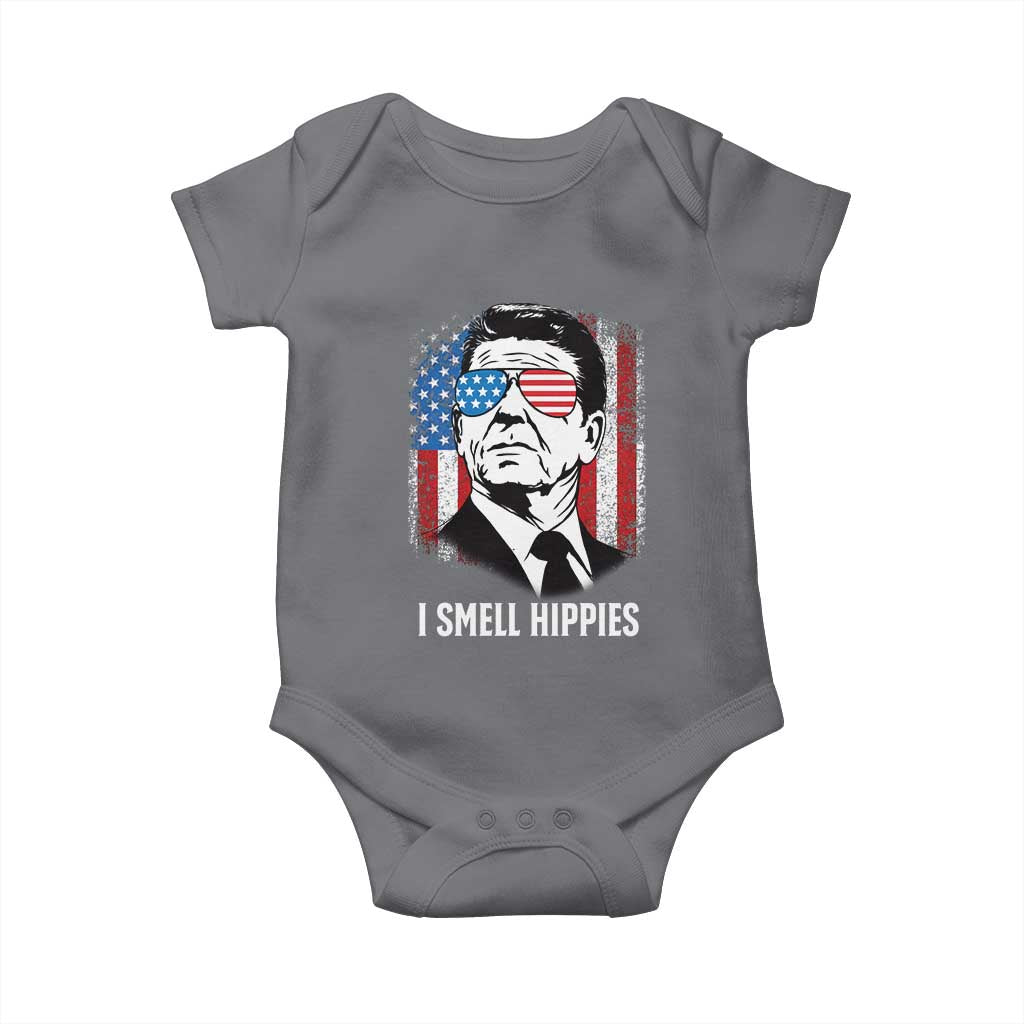 Ronald Reagan 4th of July America Flag Baby Onesie I Smell Hippies TS14 Charcoal Print Your Wear