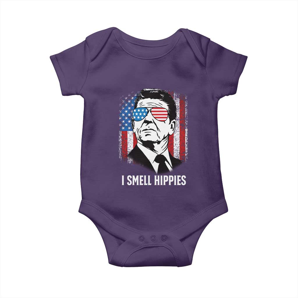Ronald Reagan 4th of July America Flag Baby Onesie I Smell Hippies TS14 Purple Print Your Wear