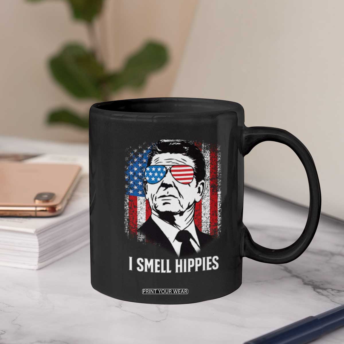 Ronald Reagan 4th of July America Flag Coffee Mug I Smell Hippies TS14 Print Your Wear