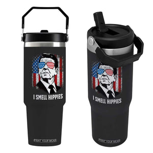 Ronald Reagan 4th of July America Flag Flip Straw Tumbler I Smell Hippies TS14 One Size: 30 oz Black Print Your Wear