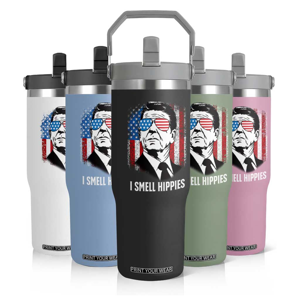 Ronald Reagan 4th of July America Flag Flip Straw Tumbler I Smell Hippies TS14 Print Your Wear