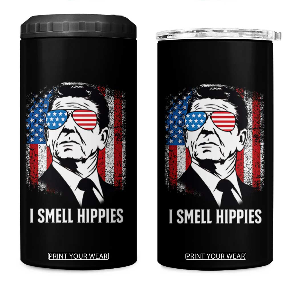 Ronald Reagan 4th of July America Flag 4 in 1 Can Cooler Tumbler I Smell Hippies TS14 One Size: 16 oz Black Print Your Wear