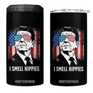 Ronald Reagan 4th of July America Flag 4 in 1 Can Cooler Tumbler I Smell Hippies TS14 One Size: 16 oz Black Print Your Wear