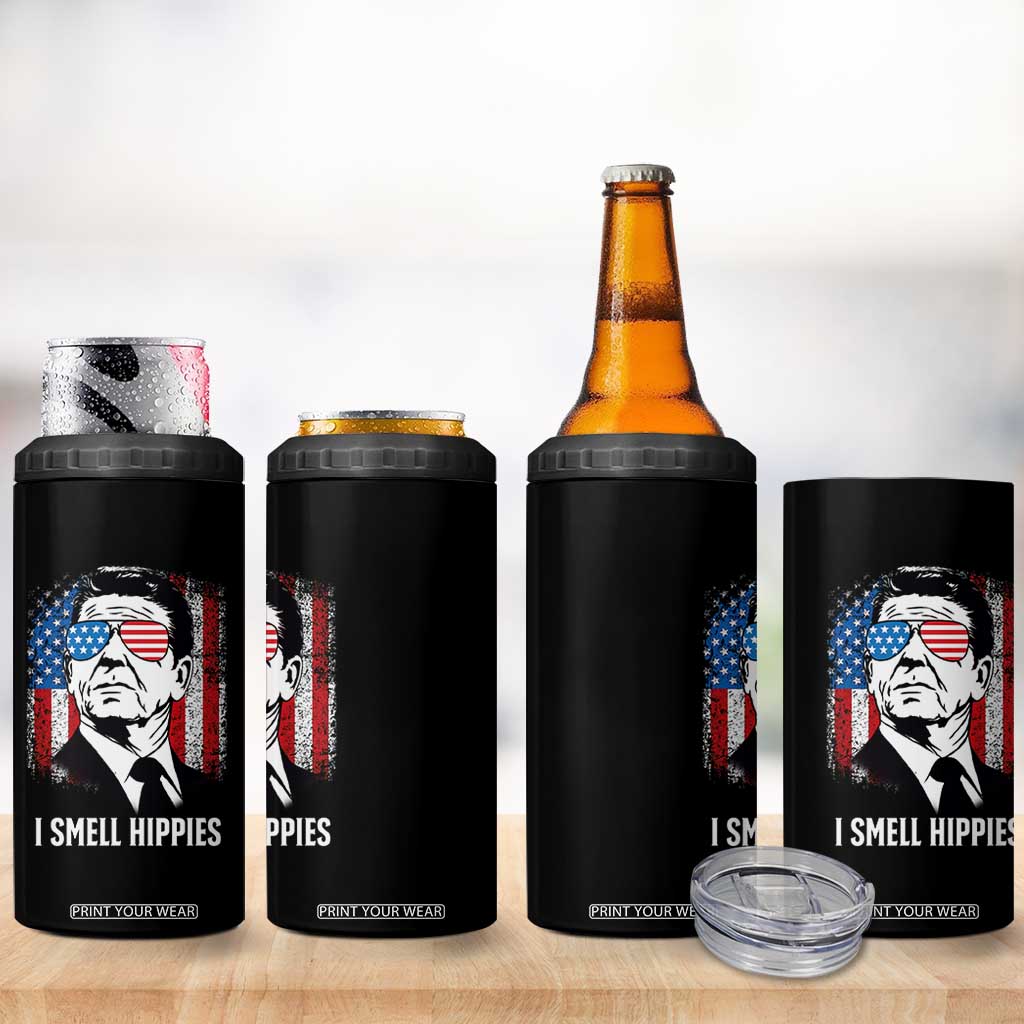 Ronald Reagan 4th of July America Flag 4 in 1 Can Cooler Tumbler I Smell Hippies TS14 Print Your Wear