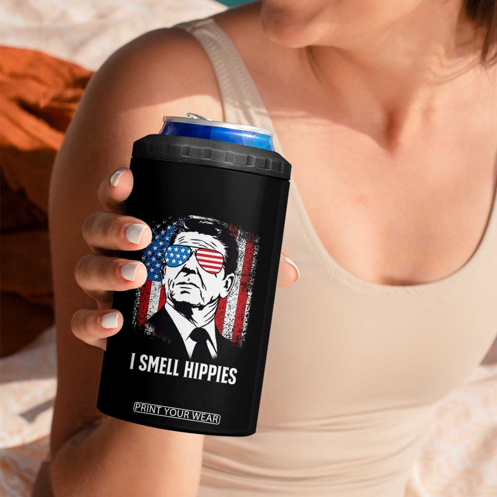 Ronald Reagan 4th of July America Flag 4 in 1 Can Cooler Tumbler I Smell Hippies TS14 Print Your Wear