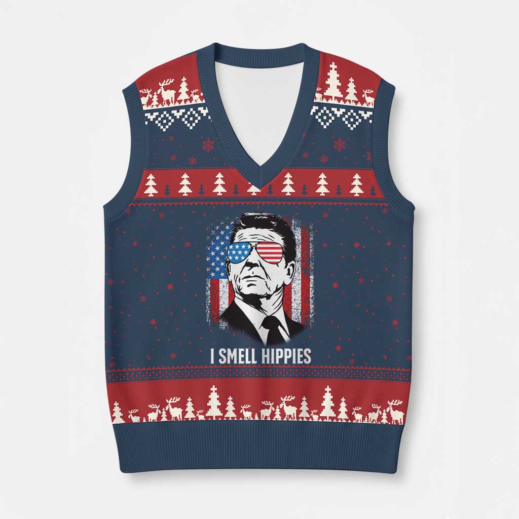 Ronald Reagan 4th of July America Flag V-Neck Knit Sweater Vest I Smell Hippies TS14 Navy Red Print Your Wear
