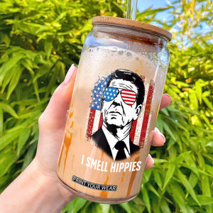 Ronald Reagan 4th of July America Flag Glass Can I Smell Hippies TS14 Black Print Your Wear