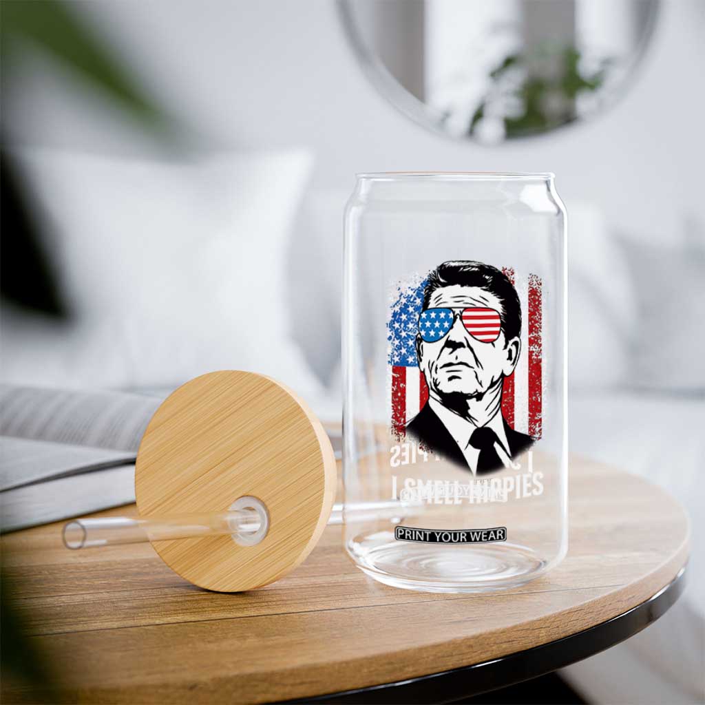 Ronald Reagan 4th of July America Flag Glass Can I Smell Hippies TS14 Print Your Wear