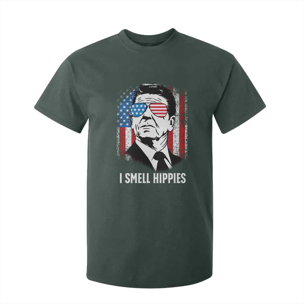 Ronald Reagan 4th of July America Flag T Shirt For Kid I Smell Hippies TS14 Dark Forest Green Print Your Wear