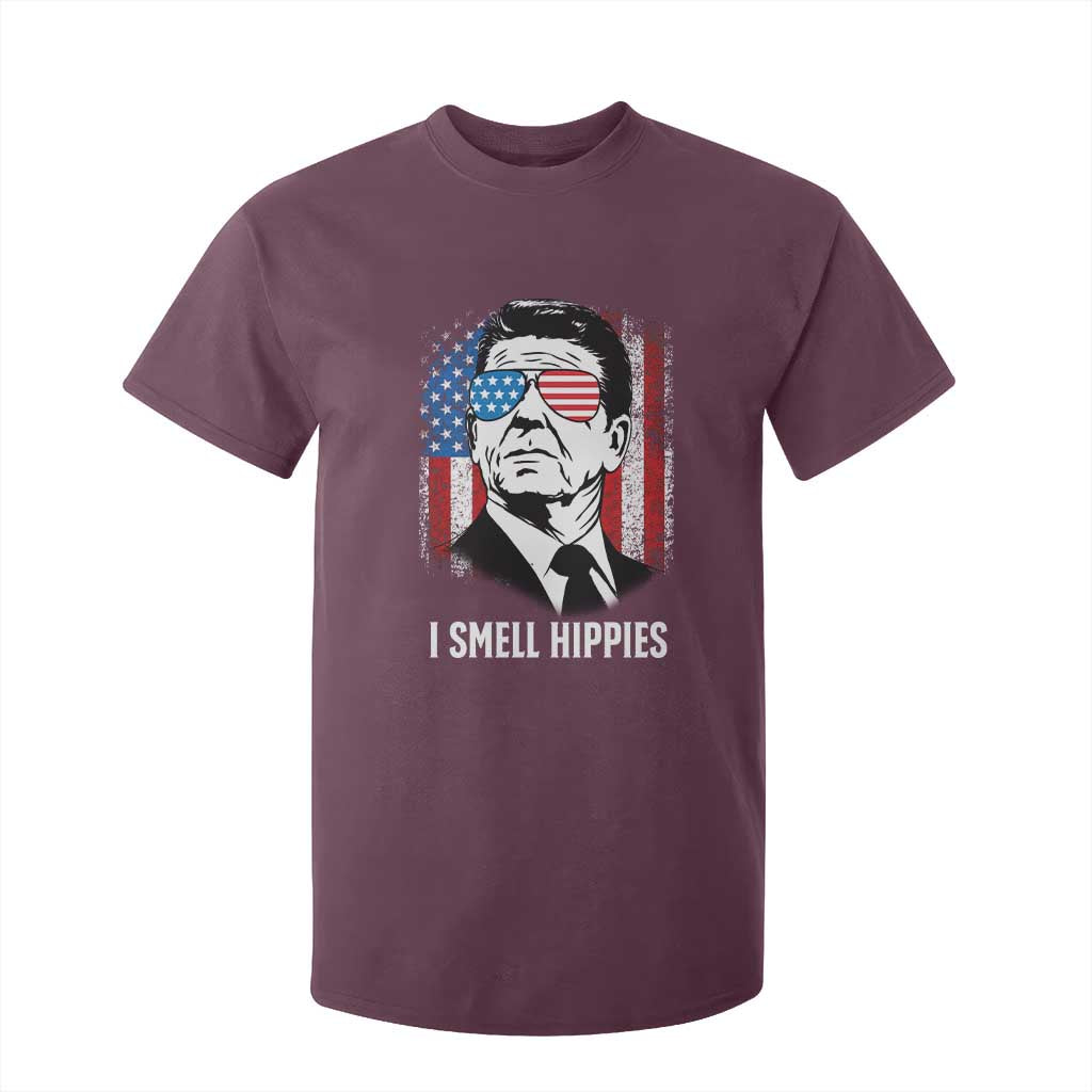 Ronald Reagan 4th of July America Flag T Shirt For Kid I Smell Hippies TS14 Maroon Print Your Wear