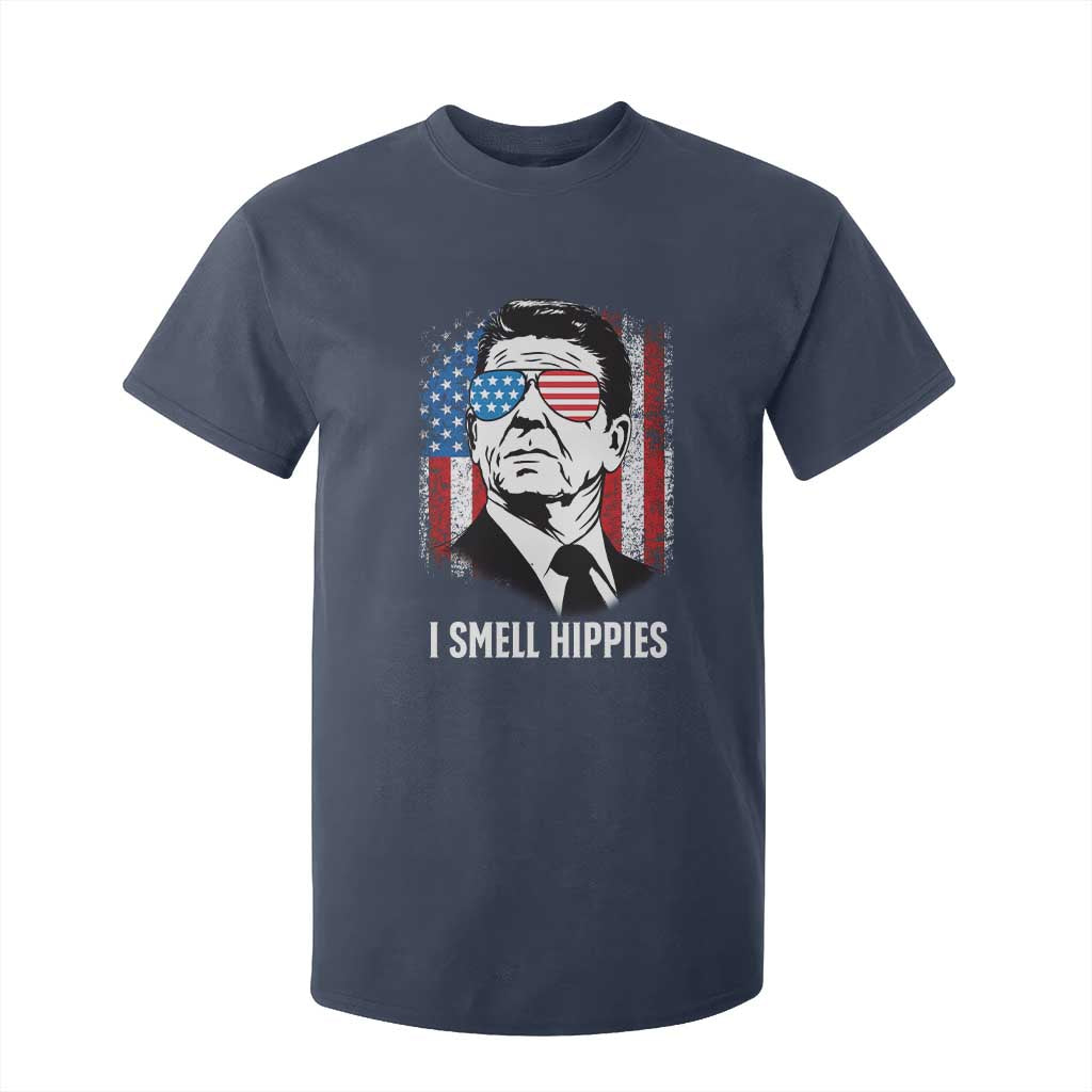 Ronald Reagan 4th of July America Flag T Shirt For Kid I Smell Hippies TS14 Navy Print Your Wear