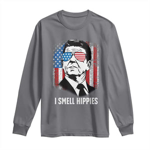 Ronald Reagan 4th of July America Flag Long Sleeve Shirt I Smell Hippies TS14 Charcoal Print Your Wear