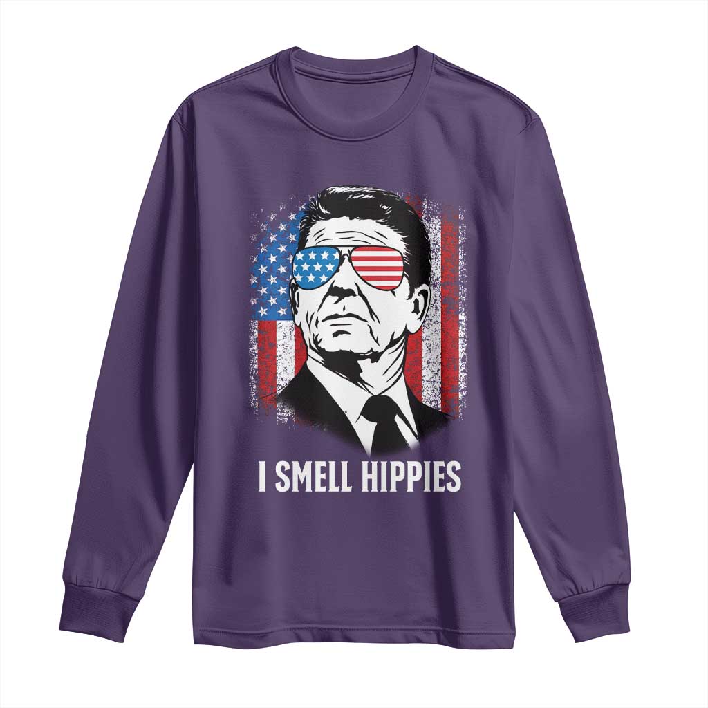 Ronald Reagan 4th of July America Flag Long Sleeve Shirt I Smell Hippies TS14 Purple Print Your Wear