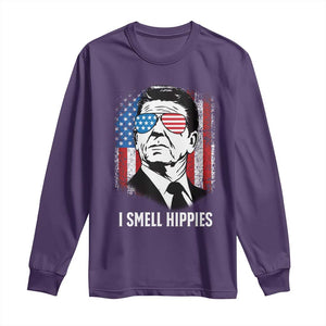 Ronald Reagan 4th of July America Flag Long Sleeve Shirt I Smell Hippies TS14 Purple Print Your Wear