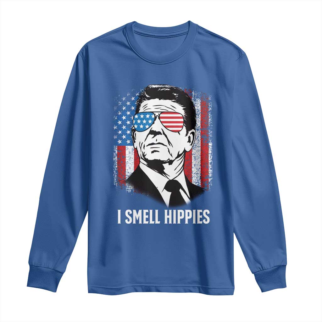 Ronald Reagan 4th of July America Flag Long Sleeve Shirt I Smell Hippies TS14 Royal Blue Print Your Wear
