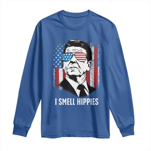 Ronald Reagan 4th of July America Flag Long Sleeve Shirt I Smell Hippies TS14 Royal Blue Print Your Wear