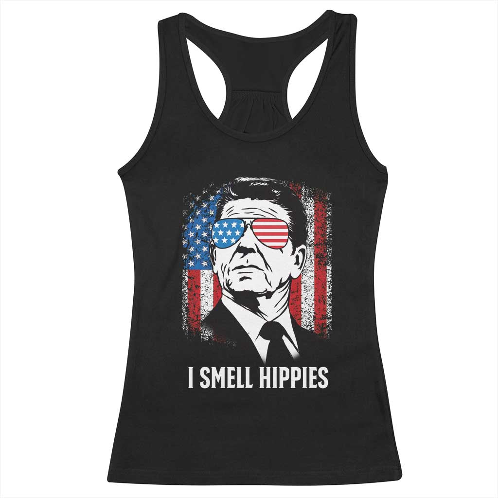 Ronald Reagan 4th of July America Flag Racerback Tank Top I Smell Hippies TS14 Black Print Your Wear