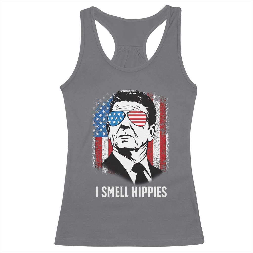 Ronald Reagan 4th of July America Flag Racerback Tank Top I Smell Hippies TS14 Charcoal Print Your Wear