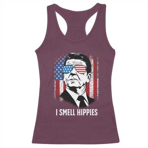 Ronald Reagan 4th of July America Flag Racerback Tank Top I Smell Hippies TS14 Maroon Print Your Wear