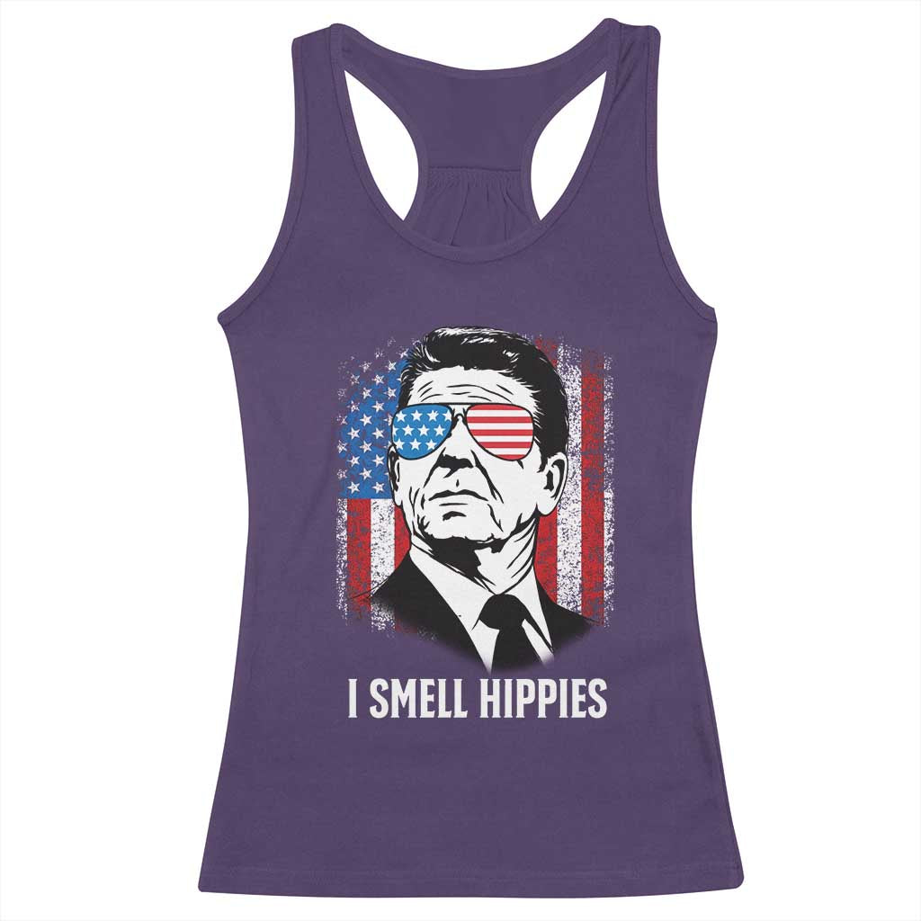 Ronald Reagan 4th of July America Flag Racerback Tank Top I Smell Hippies TS14 Purple Print Your Wear
