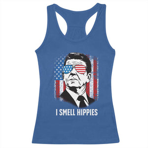 Ronald Reagan 4th of July America Flag Racerback Tank Top I Smell Hippies TS14 Royal Blue Print Your Wear