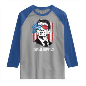 Ronald Reagan 4th of July America Flag Raglan Shirt I Smell Hippies TS14 Sport Gray Royal Print Your Wear