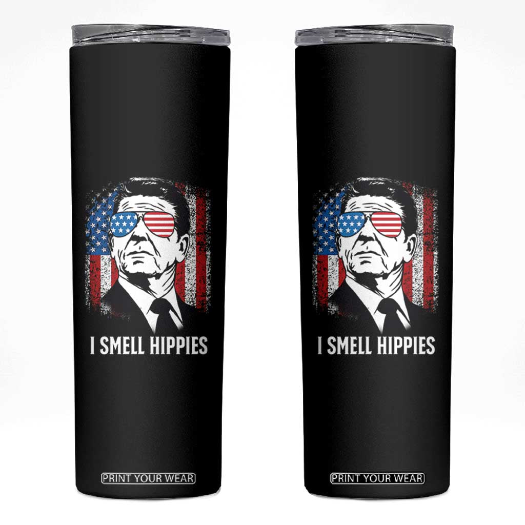 Ronald Reagan 4th of July America Flag Skinny Tumbler I Smell Hippies TS14 Black Print Your Wear