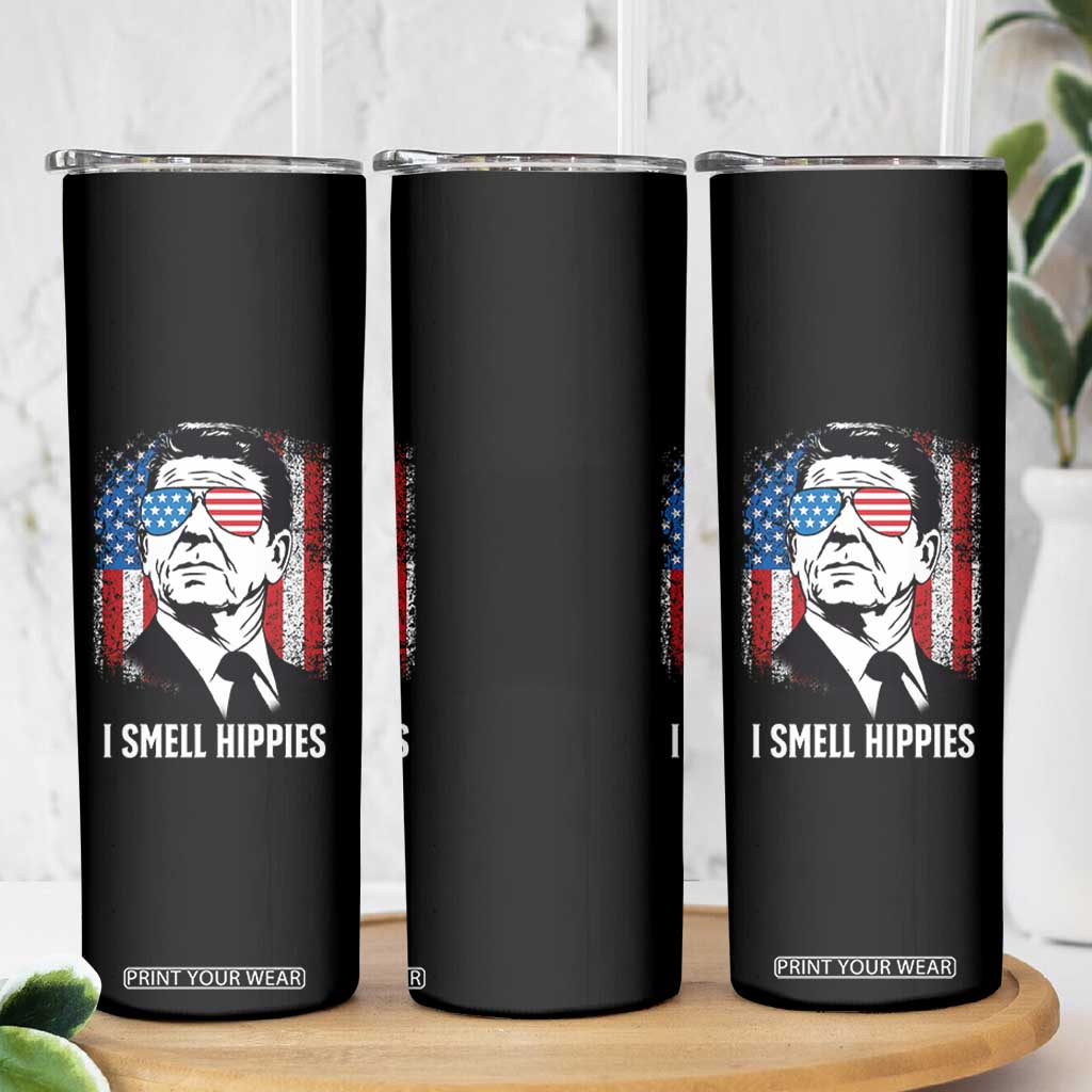 Ronald Reagan 4th of July America Flag Skinny Tumbler I Smell Hippies TS14 Print Your Wear