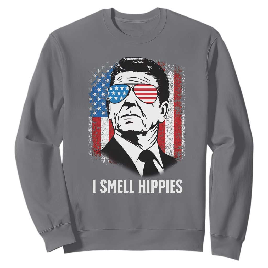 Ronald Reagan 4th of July America Flag Sweatshirt I Smell Hippies TS14 Charcoal Print Your Wear