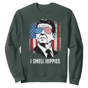 Ronald Reagan 4th of July America Flag Sweatshirt I Smell Hippies TS14 Dark Forest Green Print Your Wear