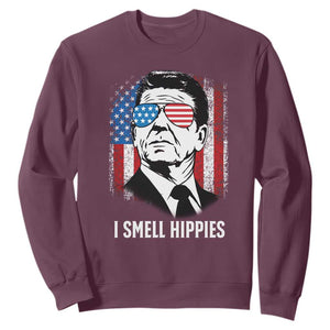 Ronald Reagan 4th of July America Flag Sweatshirt I Smell Hippies TS14 Maroon Print Your Wear
